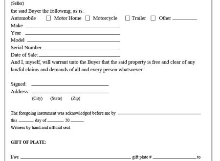 Motorcycle Bill of Sale Form