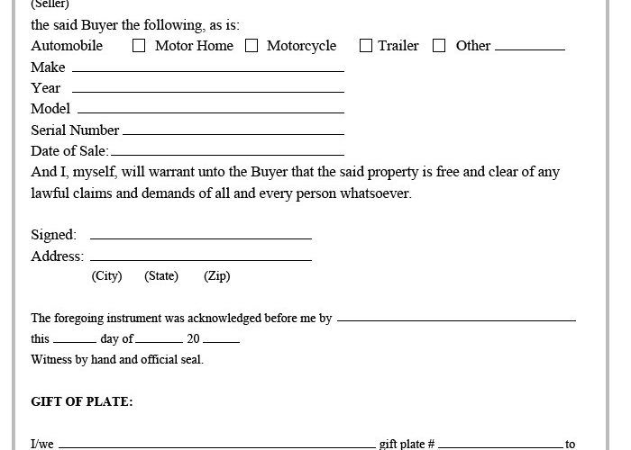 Motorcycle Bill of Sale Form